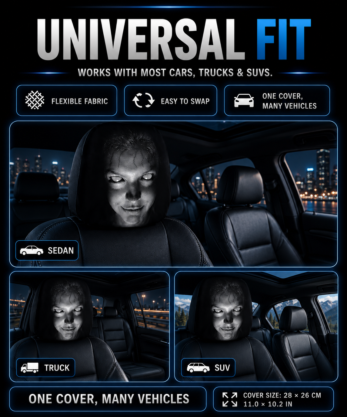 Horror Face Car Headrest Cover