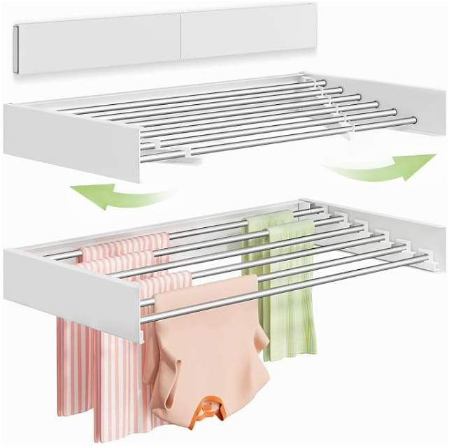 Foldable Wall-Mounted Clothes Drying Rack – Collapsible Indoor Laundry Rack