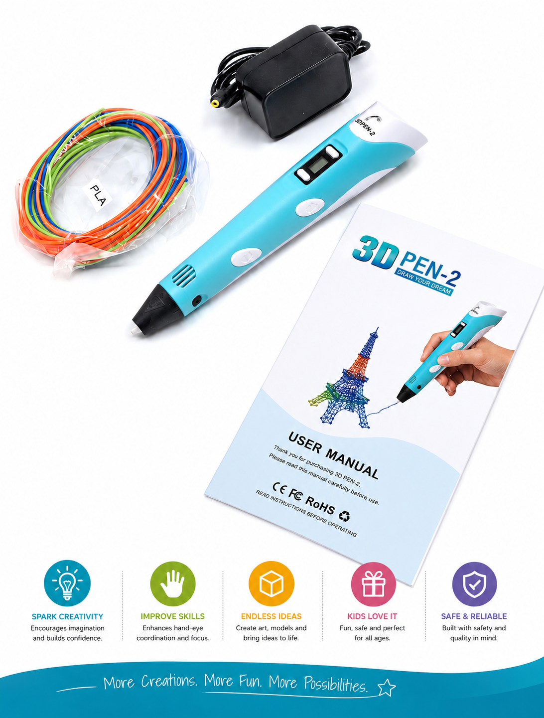 3D Printing Pen Starter Set with LCD Display