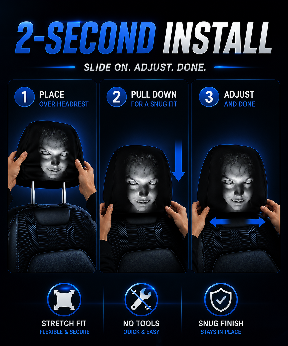Horror Face Car Headrest Cover