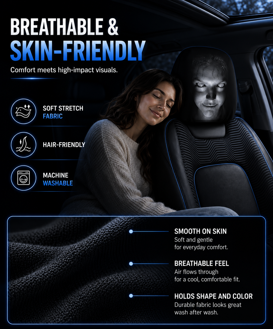 Horror Face Car Headrest Cover